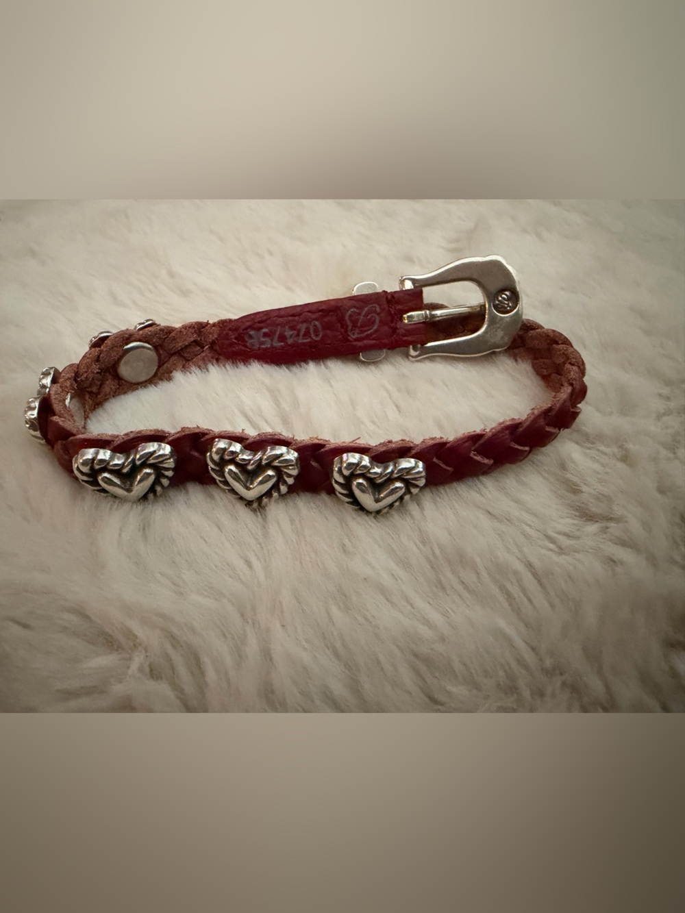 Brighton Red Braided Leather Bracelet with Silver Heart Charms
